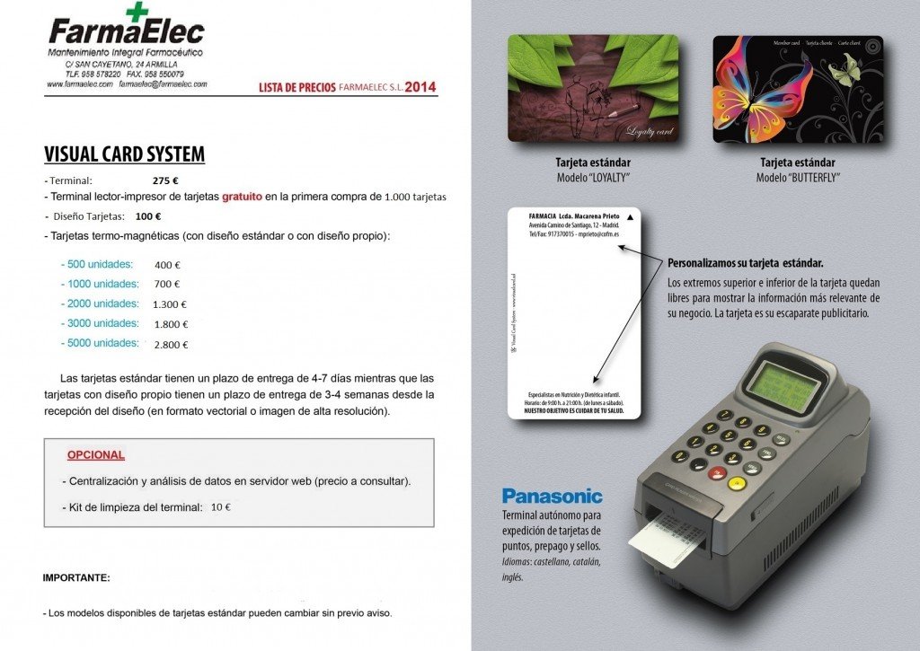 Lista de precios Farmaelec. Visual Card 2014